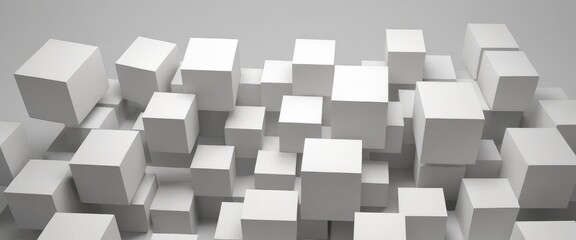 Geometric 3D cube pattern with square tiles, perfect for modern design backgrounds,Dynamic Abstract 3D White Geometric Cubes Popping Out from White Wall – Minimalist Modern Digital Art for Architectur