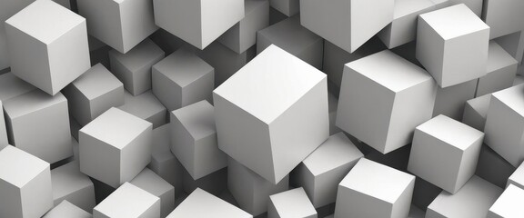 Fototapeta premium Geometric 3D cube pattern with square tiles, perfect for modern design backgrounds,Dynamic Abstract 3D White Geometric Cubes Popping Out from White Wall – Minimalist Modern Digital Art for Architectur