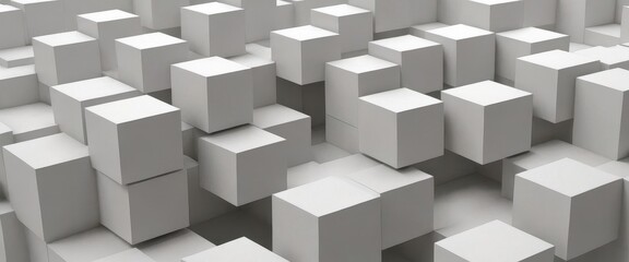 Fototapeta premium Geometric 3D cube pattern with square tiles, perfect for modern design backgrounds,Dynamic Abstract 3D White Geometric Cubes Popping Out from White Wall – Minimalist Modern Digital Art for Architectur