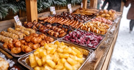 Obraz premium Traditional national Czech street food at winter fair. AI generated illustration.