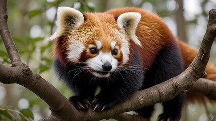 Naklejka premium Red Panda in a Forest Setting