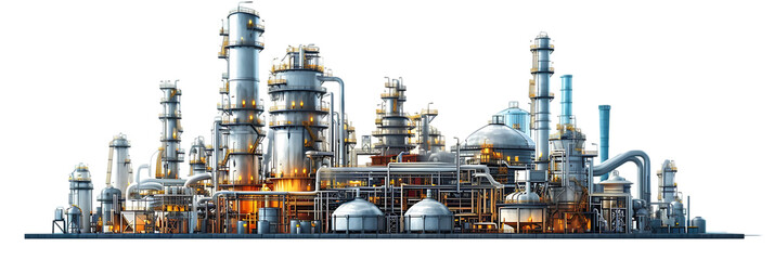 Large-Scale Industrial Refinery Plant with Multiple Towers and Pipes - Transparent PNG