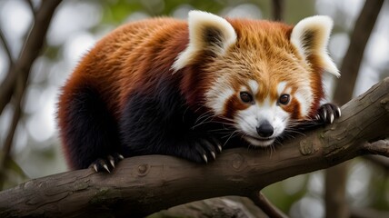 Red Panda Resting on a Tree Branch