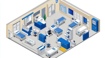 Modern Hospital Room Interior Design with Medical Equipment Layout