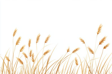 Fototapeta premium Golden wheat swaying gently in calm field, creating serene atmosphere. soft hues of wheat contrast beautifully against light background, evoking sense of tranquility