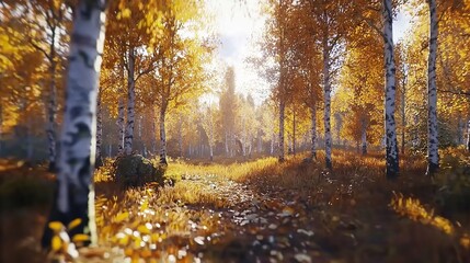 Obraz premium Autumn Forest with Sunlight.