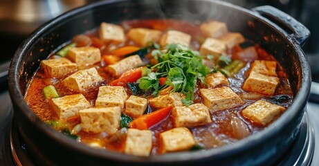 Spicy Winter Vegetable and Tofu Dish. AI generated illustration.