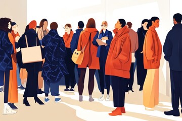 Fototapeta premium A Diverse Crowd Gathers in a Modern Art Gallery Exhibit