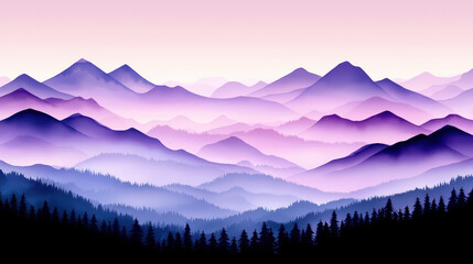 Obraz premium Serene mountain range at dusk with soft purple hues and silhouettes, creating tranquil atmosphere. layers of mountains evoke sense of calm and beauty