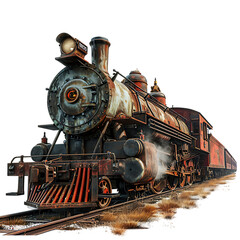 Naklejka premium Old Rusty Vintage Steam Locomotive Chugging Along the Tracks - Transparent PNG