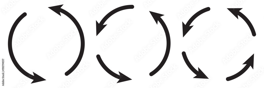 Fototapete Circle arrow icon set. Symbol of reload, refresh, loading, recycle and repeat. Interconnecting round arrow vector icons set. Work in progress sign. One, two, three, four, five, six arrow in the loop.