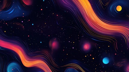 Vibrant Abstract Space Background with Colorful Curved Lines and Stars