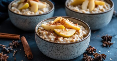 Caramelized Apple Cinnamon Oatmeal. AI generated illustration.