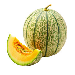 Melon with slice png isolated on white background