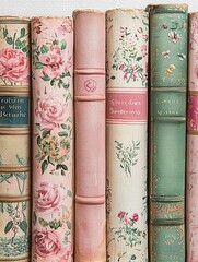 Antique Books With Floral Designs On Their Covers