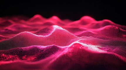 Abstract Digital Waves in Vibrant Pink and Black Background