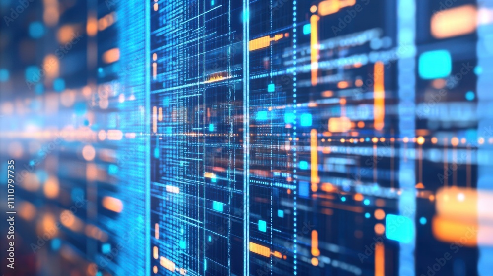 Poster abstract data stream with colorful light patterns and digital lines