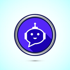 Chatbot icon design illustration, Chat conversation icon, Online support service bot sign, Blue Shadow Button Design