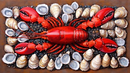 Lobster feast detailed oil painting of red lobster nature seafood art