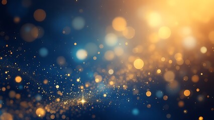 Obraz premium Abstract background with Dark blue and gold particle. Golden light shine particles bokeh on navy blue background. Gold foil texture. Holiday concept.