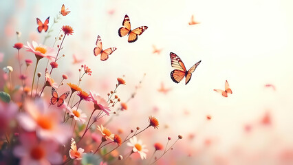 Flaying butterflay on florals background, Ai generated
