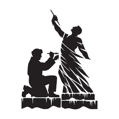 Obraz premium Ice sculptor at work silhouette vector art black color design and solid white background