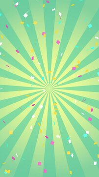 Loop video of Colorful confetti and sunburst rotating right (green) [vertical video]