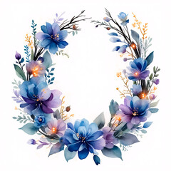 Fototapeta premium Watercolor Wreath of Flowers with Lights