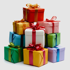 Colorful Gift Boxes Stacked in a Stylish Arrangement with Ribbons and Bows for Celebrations, Birthdays, Holidays, and Special Occasions