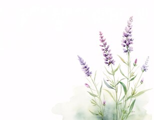 Naklejka premium Ethereal Watercolor Lavender Bouquet in Purple Hues with White Space