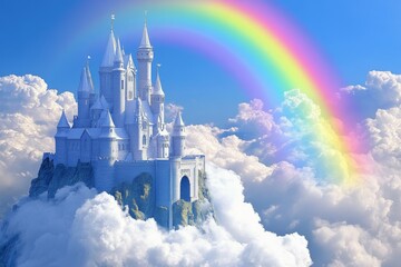Fairytale Castle on Clouds with Rainbow