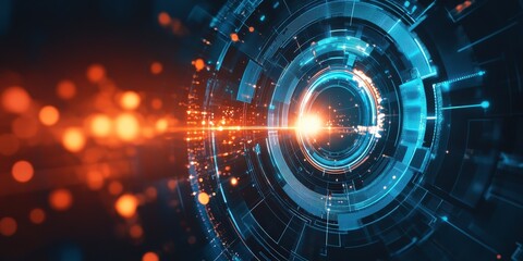 Obraz premium Futuristic digital technology abstract background with glowing elements.