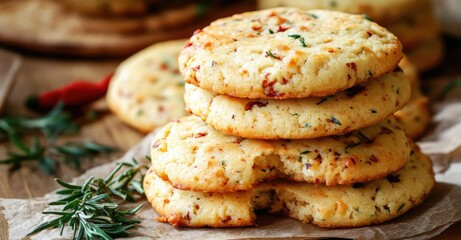 Cheese cookies with chili and herbs. AI generated illustration.
