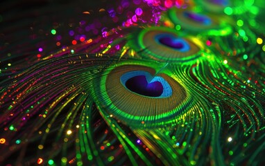 Naklejka premium Elegant Glowing Peacock Feathers With Sparkling Lights