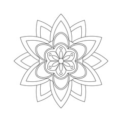 Asian floral mandala for adults coloring book. Vector ethnic circular ornament. Black and white linear illustration