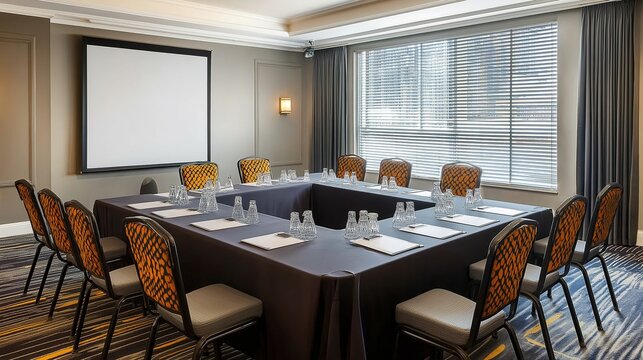 Business meeting room with vacant chairs, symbolizing the importance of preparation and anticipation in professional environments.