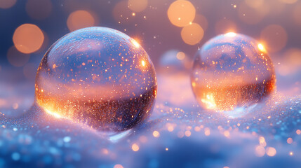 Winter scene featuring glowing champagne bubbles, frosty silver textures
