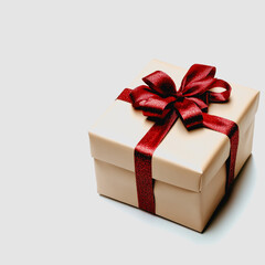 Fototapeta premium Elegant gift box with red ribbon on white background showcasing a classic design suitable for various celebrations and special occasions