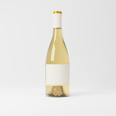 Heavy glass bottle of white wine with blank label isolated over white background. Mockup template. 3d rendering.