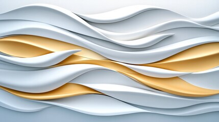 Fototapeta premium Elegant abstract waves in white and gold create a sense of fluidity and movement, AI