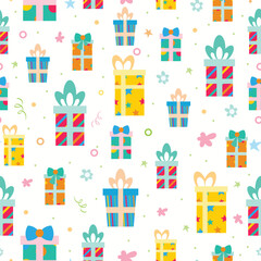 Happy birthday seamless pattern, celebration gift vector illustration 