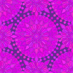 Seamless pattern with purple Indian floral ornament for fabric swatch or wrapping paper. Vector abstract kaleidoscopic background