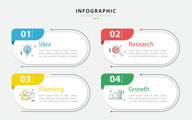 Naklejka premium Timeline infographic template. 4 Step timeline journey, calendar Flat simple infographics design template. presentation graph. Business concept with 4 options, vector illustration.