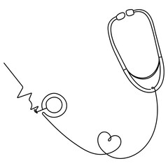 World health  day medical stethoscope  single line art, continuous one line drawing of  Isolated outline vector icon
