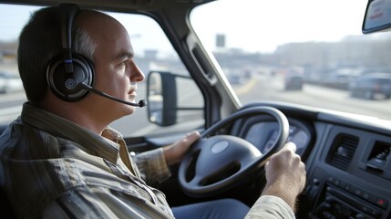 Naklejka premium Professional Truck Driver Focused on the Road