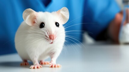 Fototapeta premium Curious White Lab Mouse with Whiskers in Scientific Setting