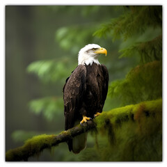 Striking Bald Eagle  in Lakeside Forest Set.

