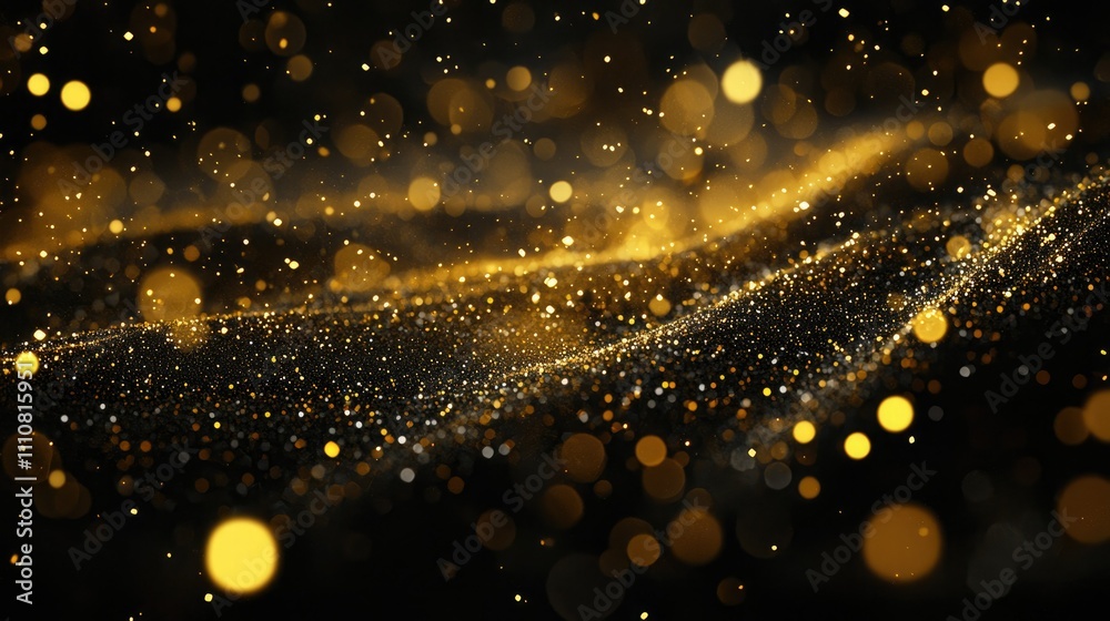 Poster elegant black and gold happy new year text on a sparkling background