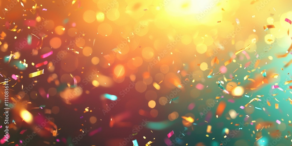 Poster brightly colored new yearâ€™s background with confetti and lights