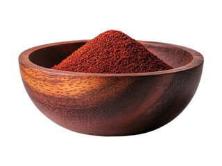 Wooden bowl with red paprika isolated on white or transparent background, red chilly powder, png